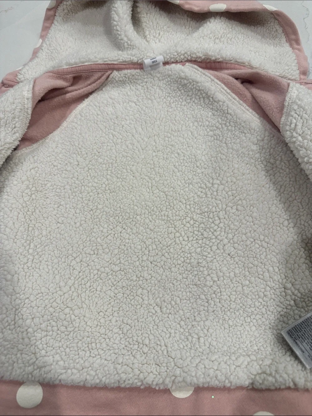Baby Gap Sherpa filled white polka dot and pink zip up hoodie size 4T